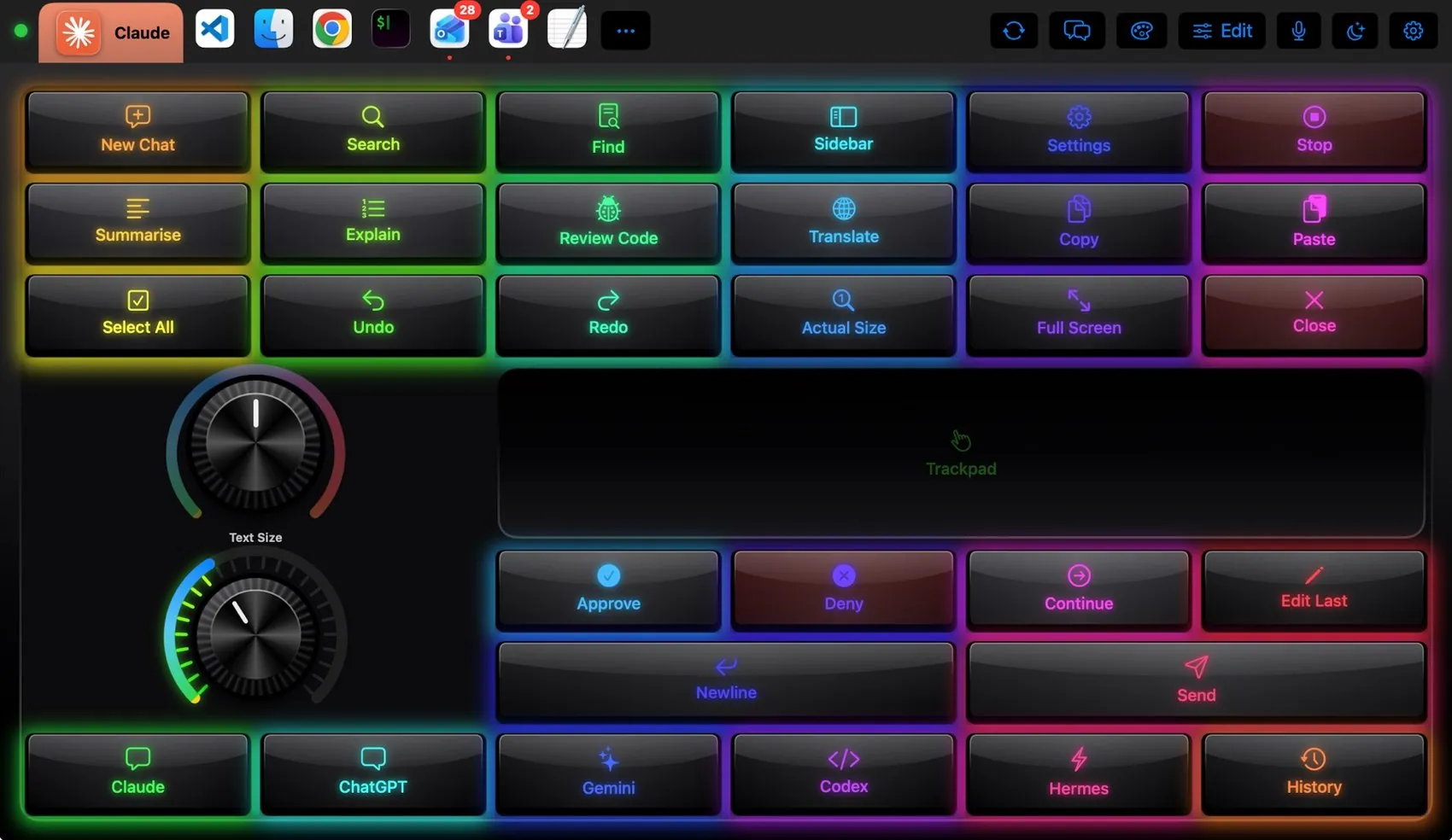 Claude & Claude Code layout in the Razer Huntsman RGB theme