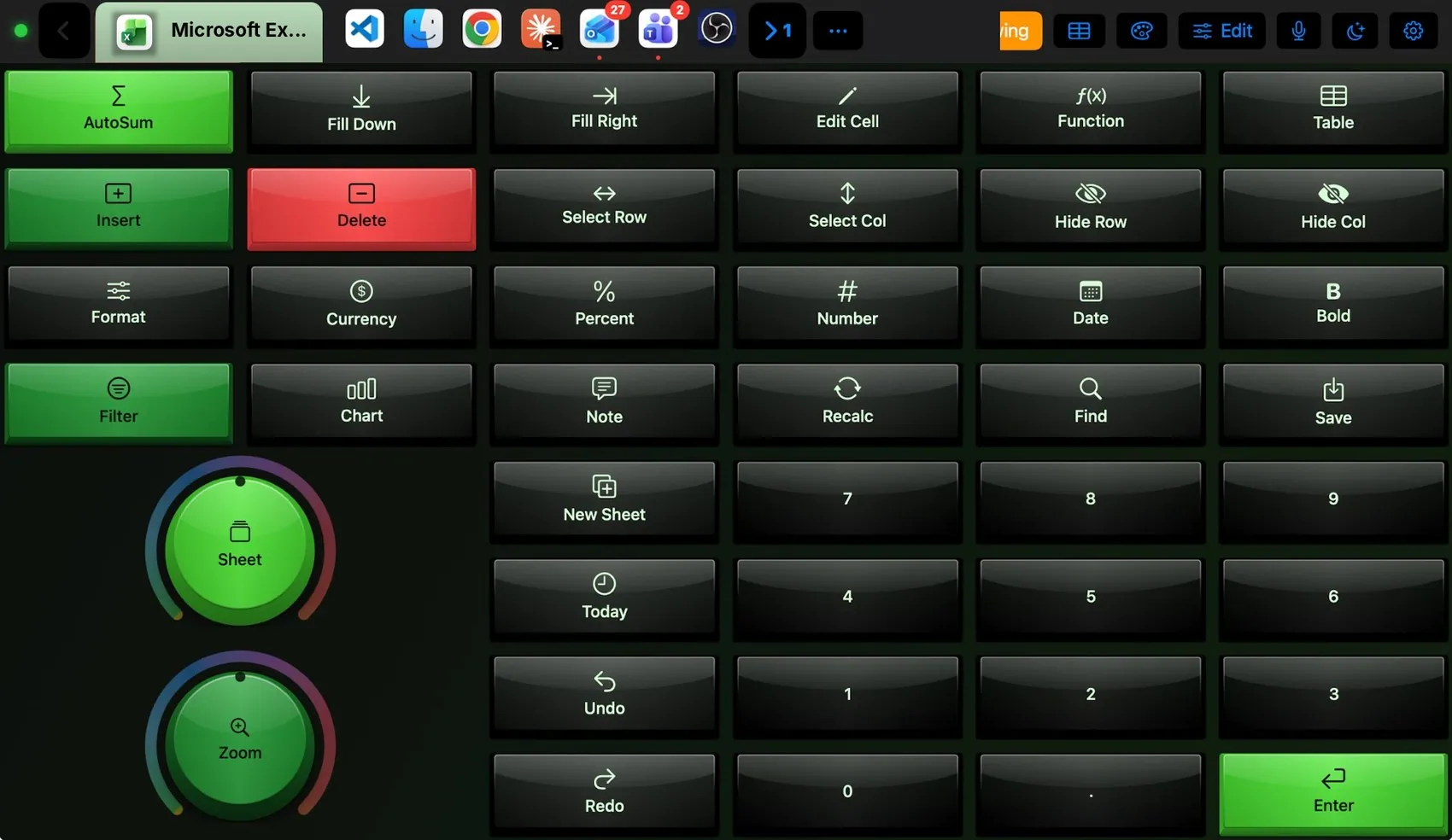 Microsoft Excel layout in the Razer BlackWidow theme