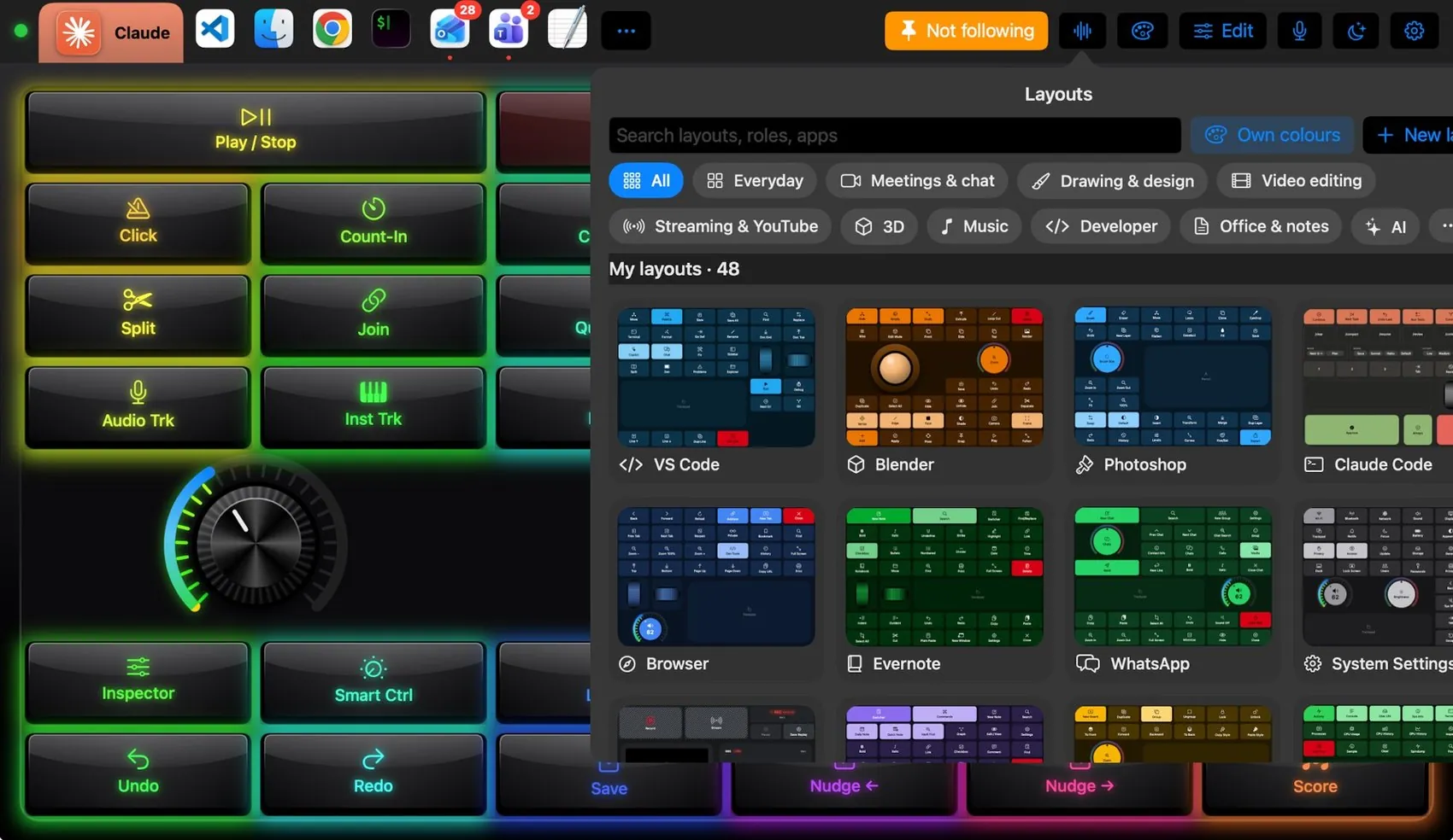 The layout picker with role filters
