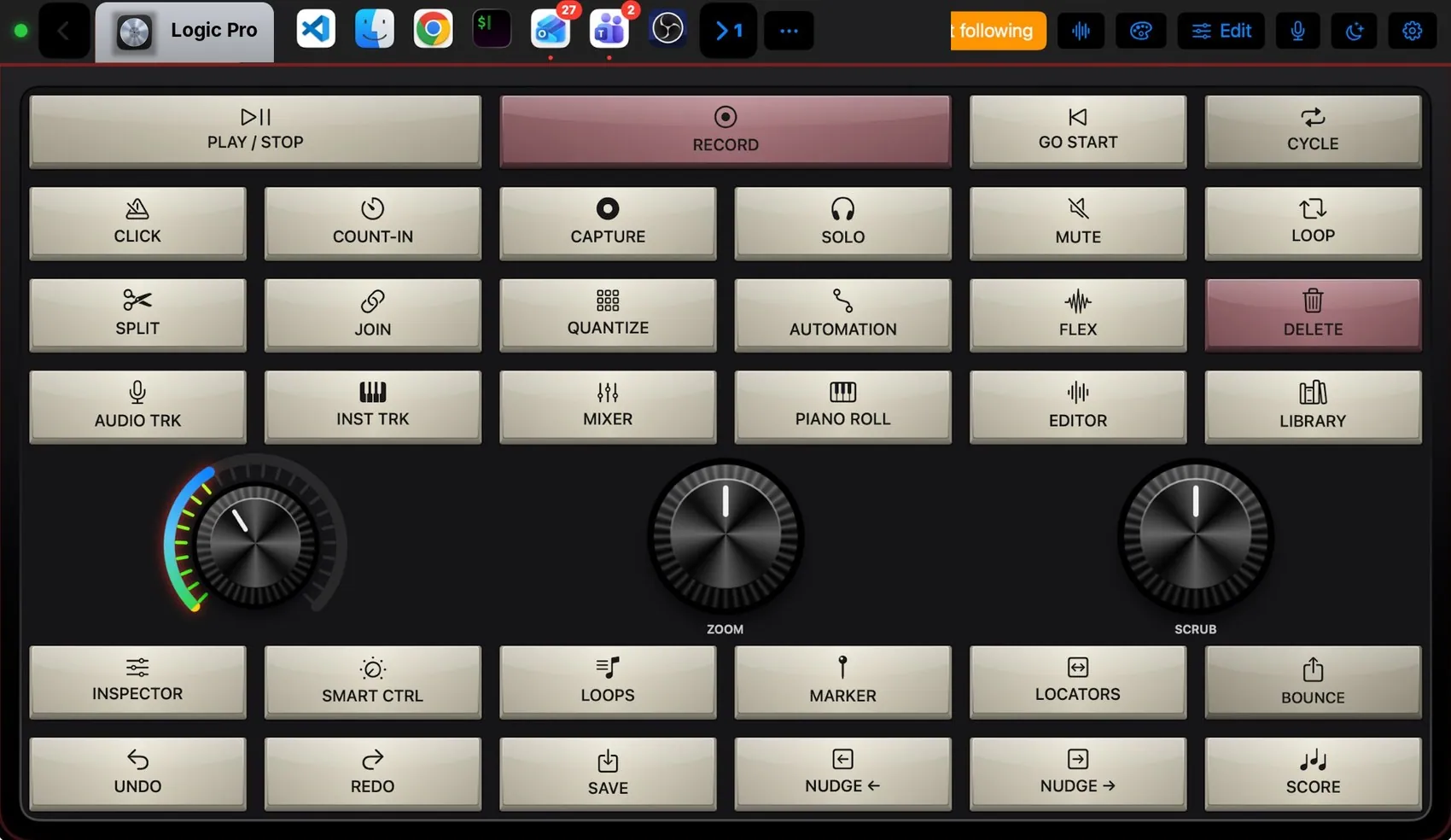 Logic Pro layout in the Vintage Sampler theme