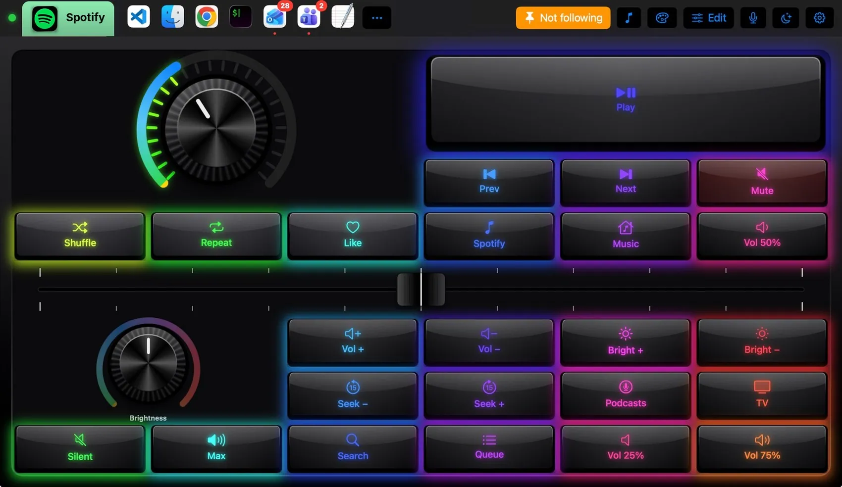 Spotify & Music layout in the Razer Huntsman RGB theme