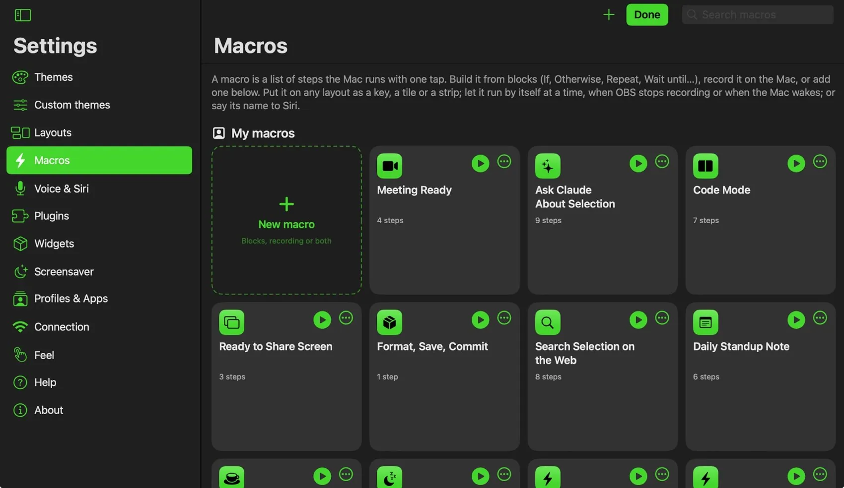 Settings ▸ Macros