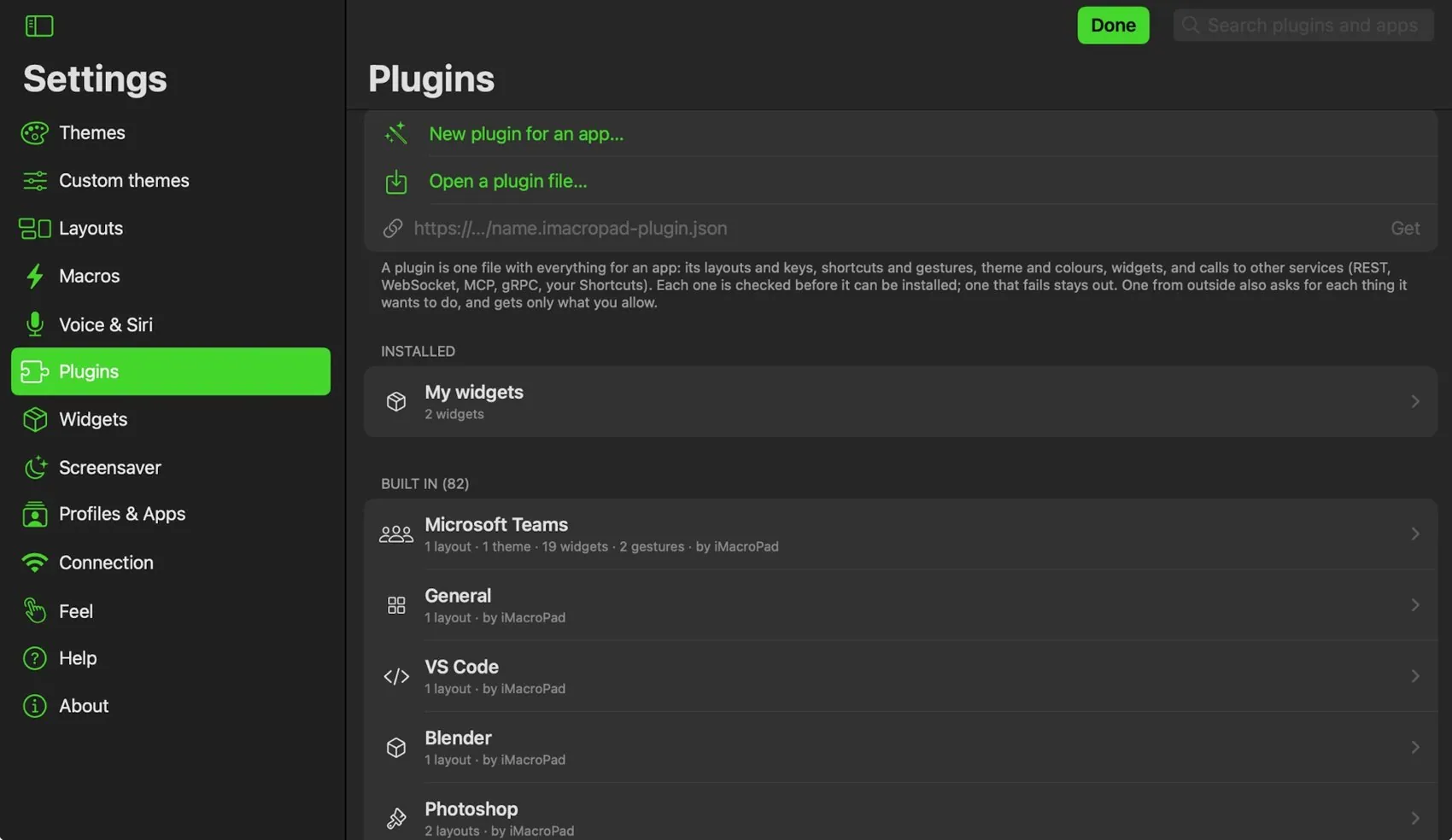 Plugins settings