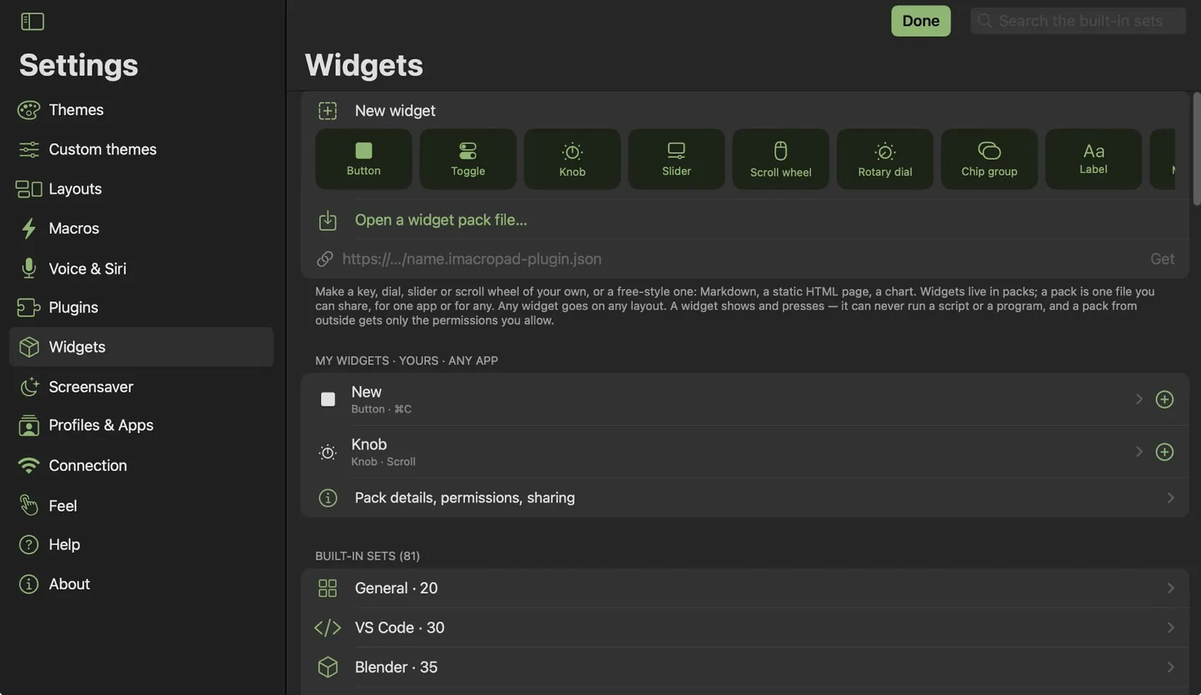 Settings ▸ Widgets