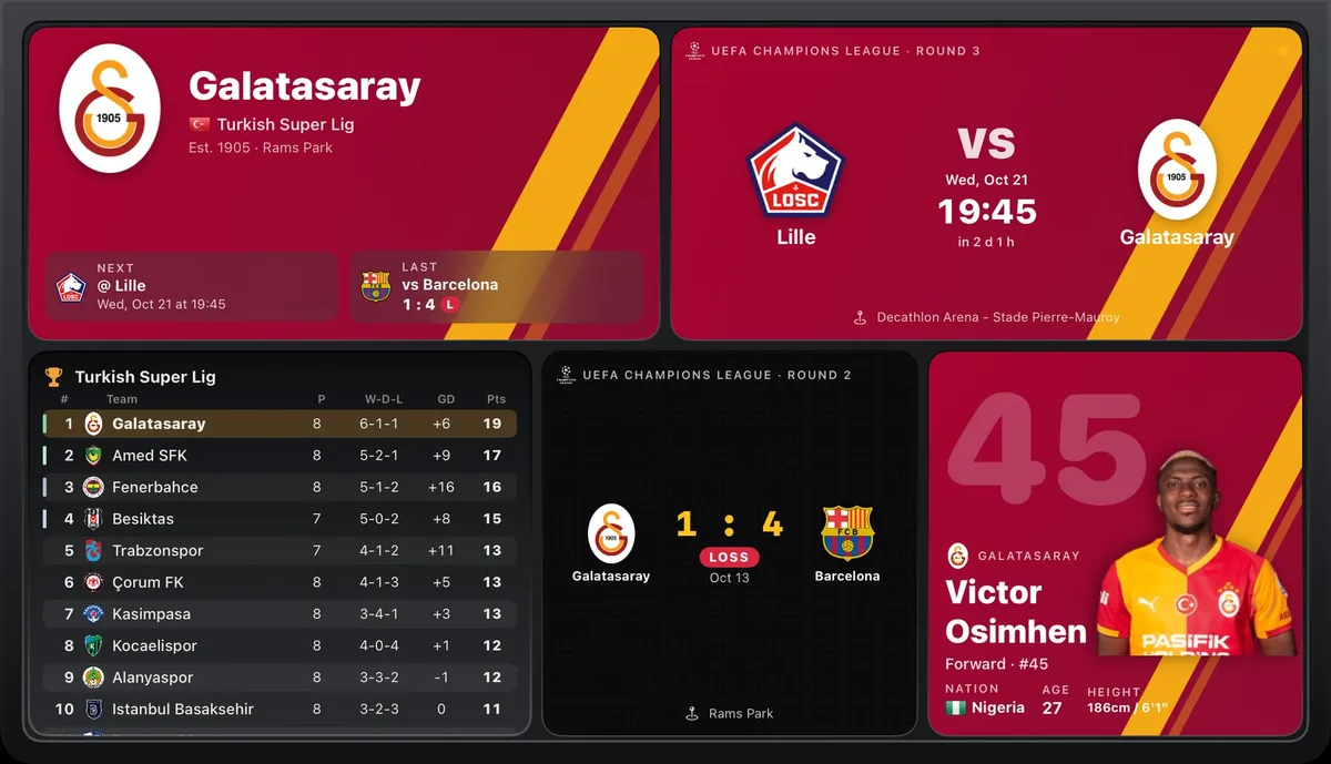 Süper Lig: Galatasaray's club card, next match, last result, the league table and a player card